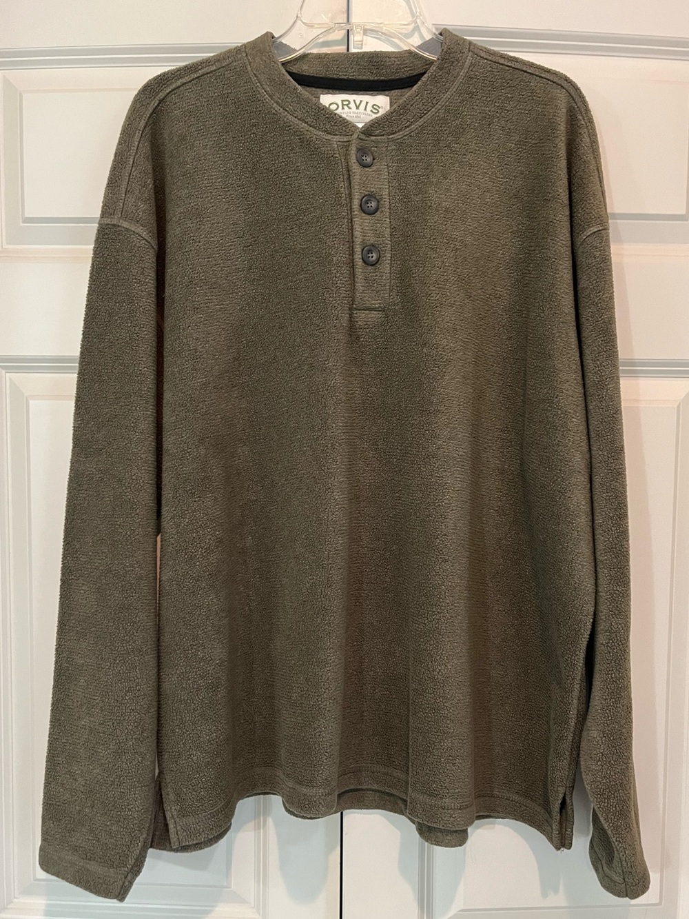 Orvis Fleece Crewneck Long Sleeve Shirt in Olive Green Size XXL